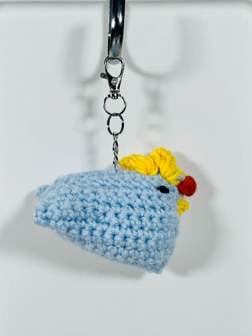 Light Blue Crochet Chicken Keychain Bag Charm - Picture 2 of 5